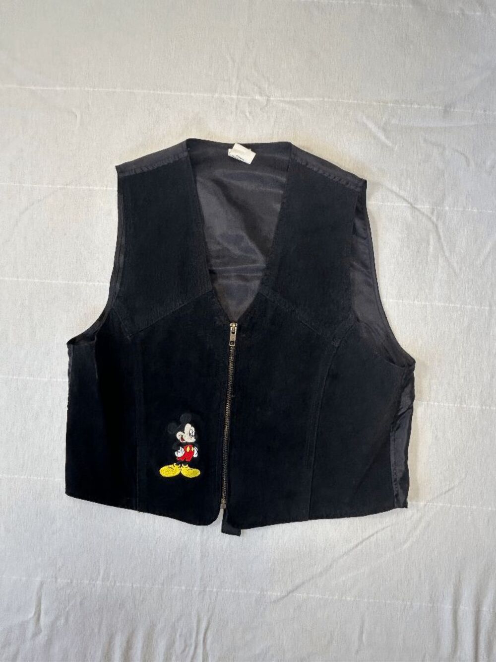 Vintage Mickey Unlimited Suede Zip Up Vest Size S/M Mickey Mouse Embroidery